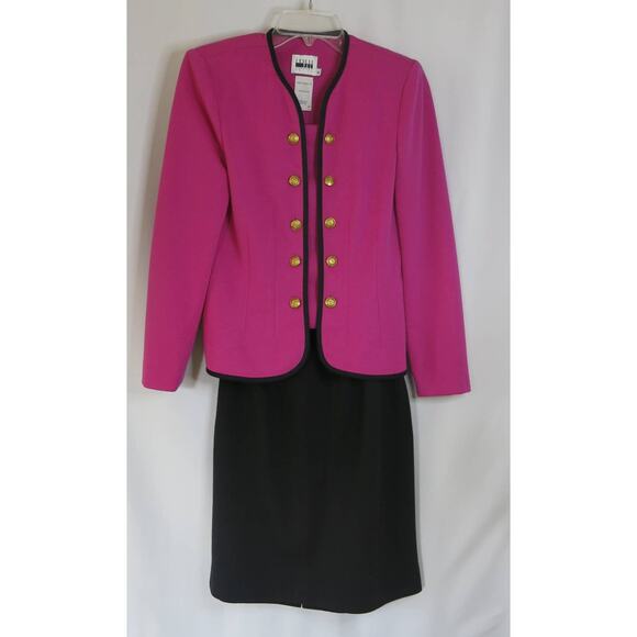 VINTAGE 90s LESLIE FAY DRESSES PETITE Suit Skirt Jacket Size 6 Women Pink/Black - Picture 1 of 10